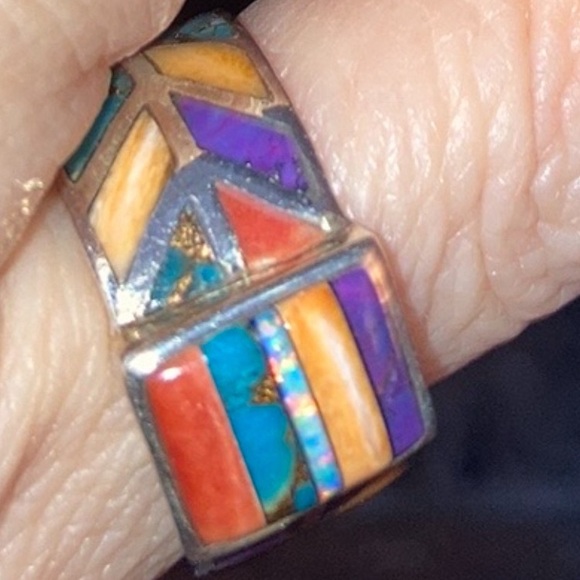 Southwestern Sterling Ring Size 9 Turquoise & Mixed Stone 925 - Picture 2 of 7